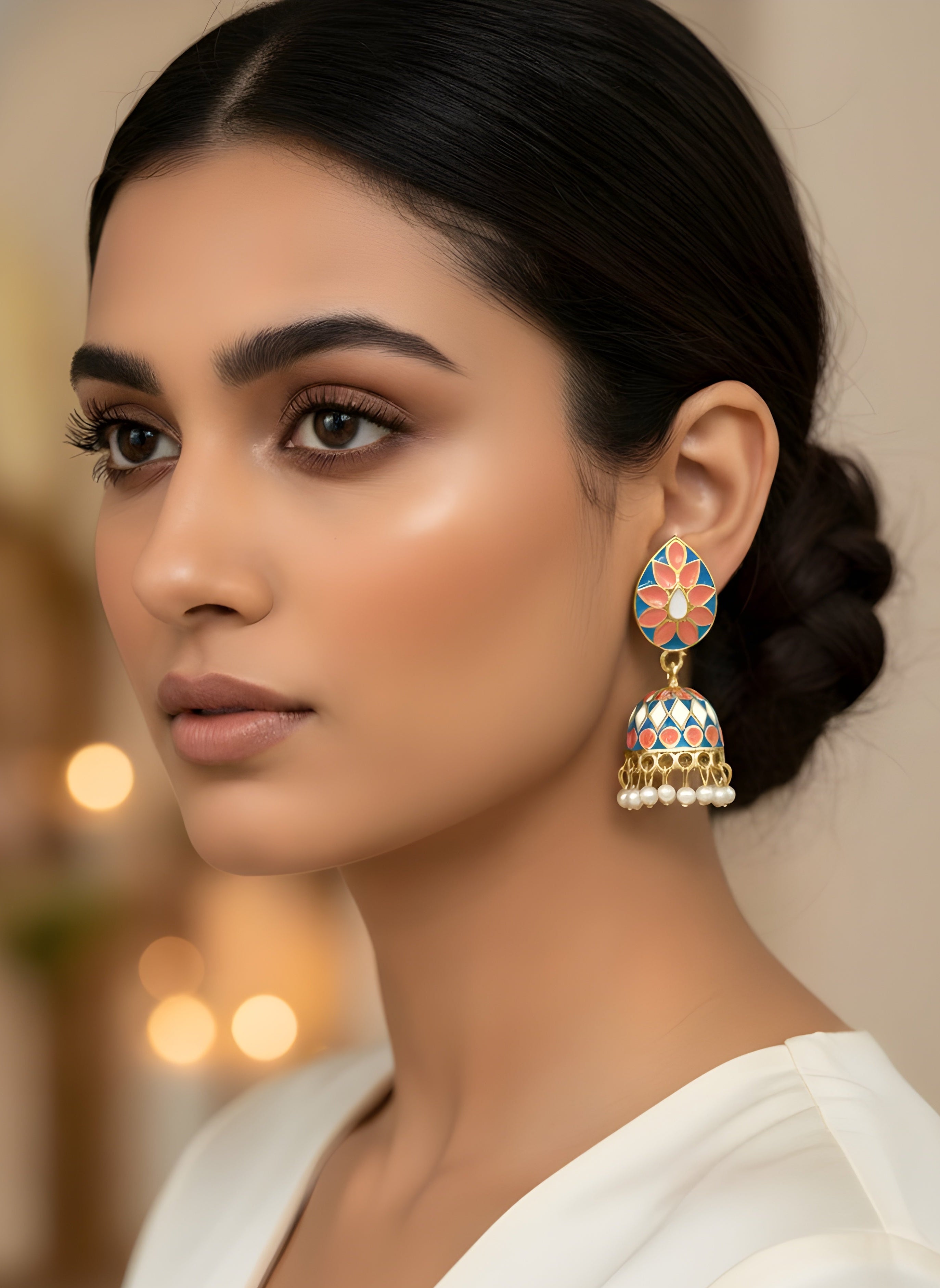 Aarohi Enamel Jhumkha Earrings