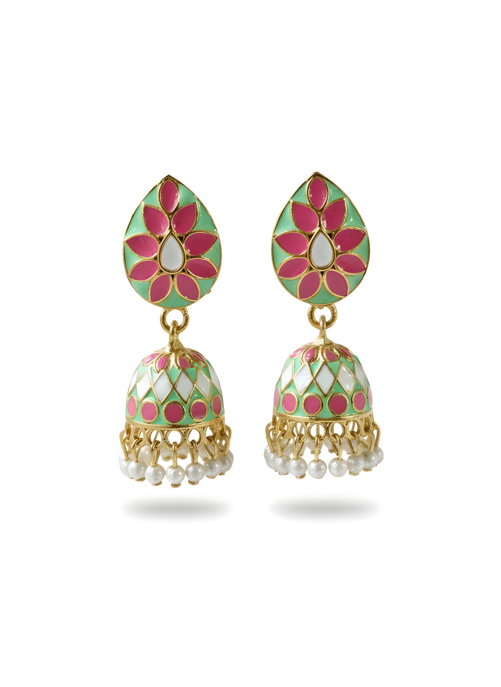 Neelara Enamel Pearl Jhumkha Earrings