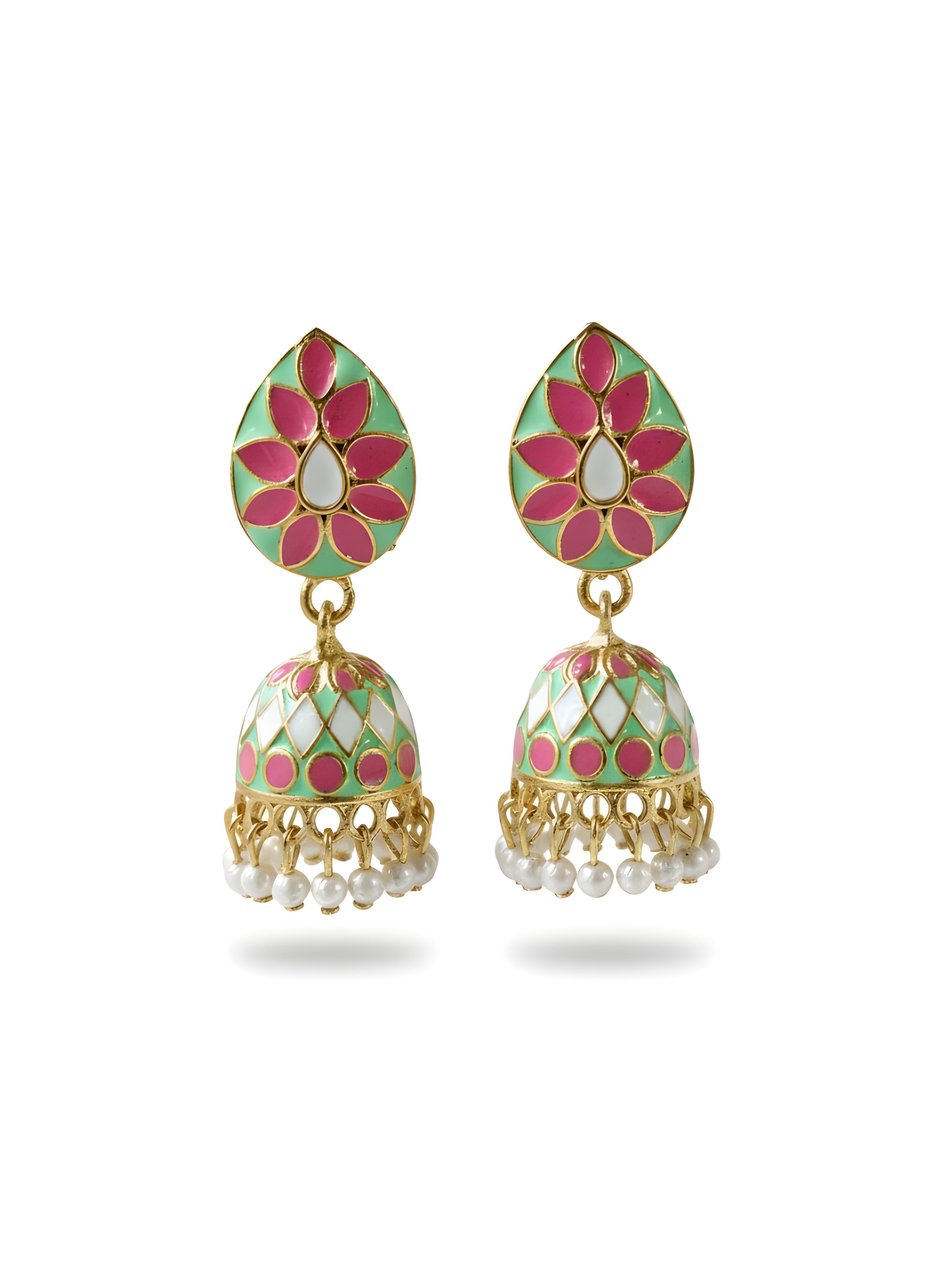 Neelara Enamel Pearl Jhumkha Earrings