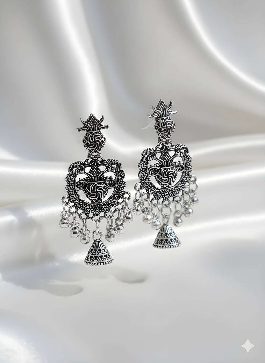 Aarohi Tribal Oxidised Temple Jhumka Earrings