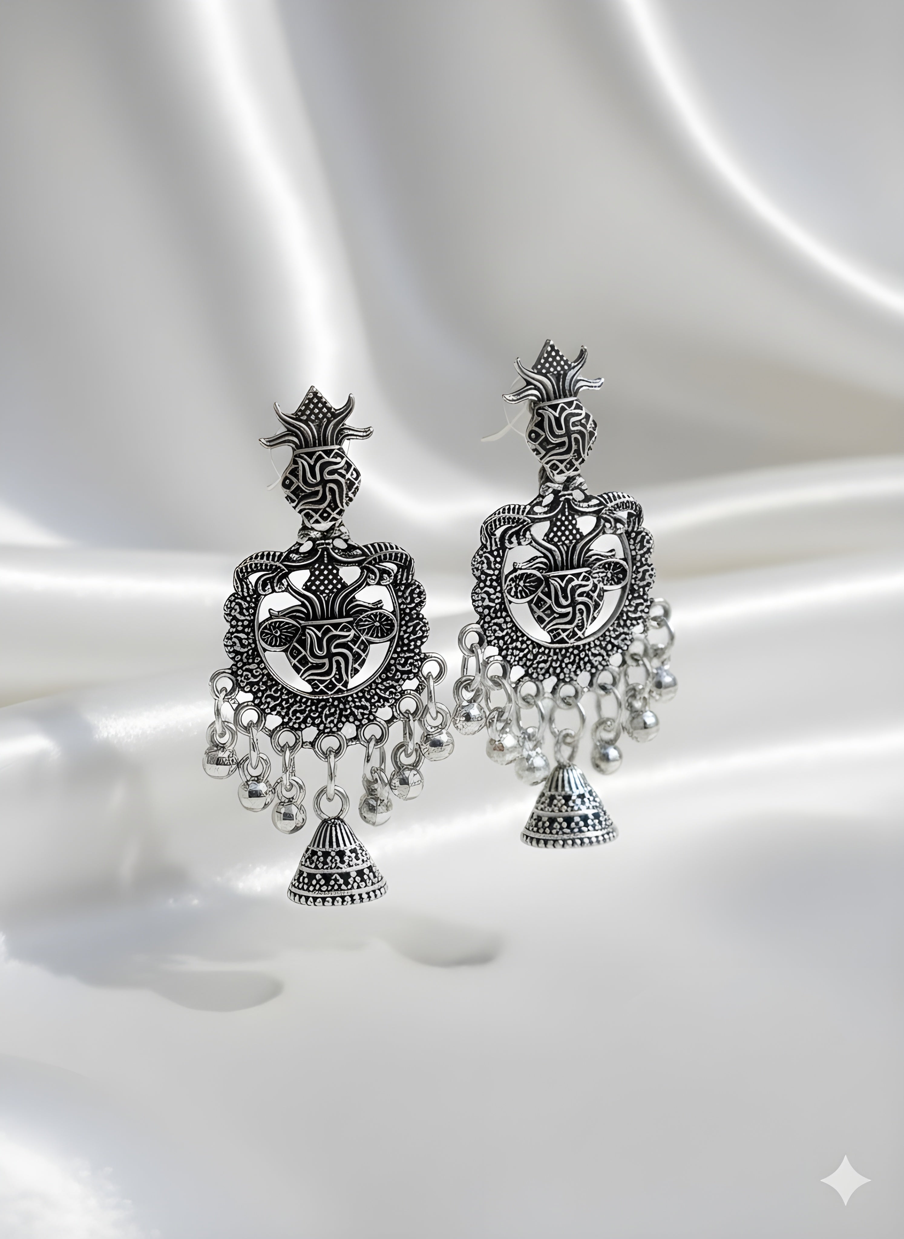 Aarohi Tribal Oxidised Temple Jhumka Earrings