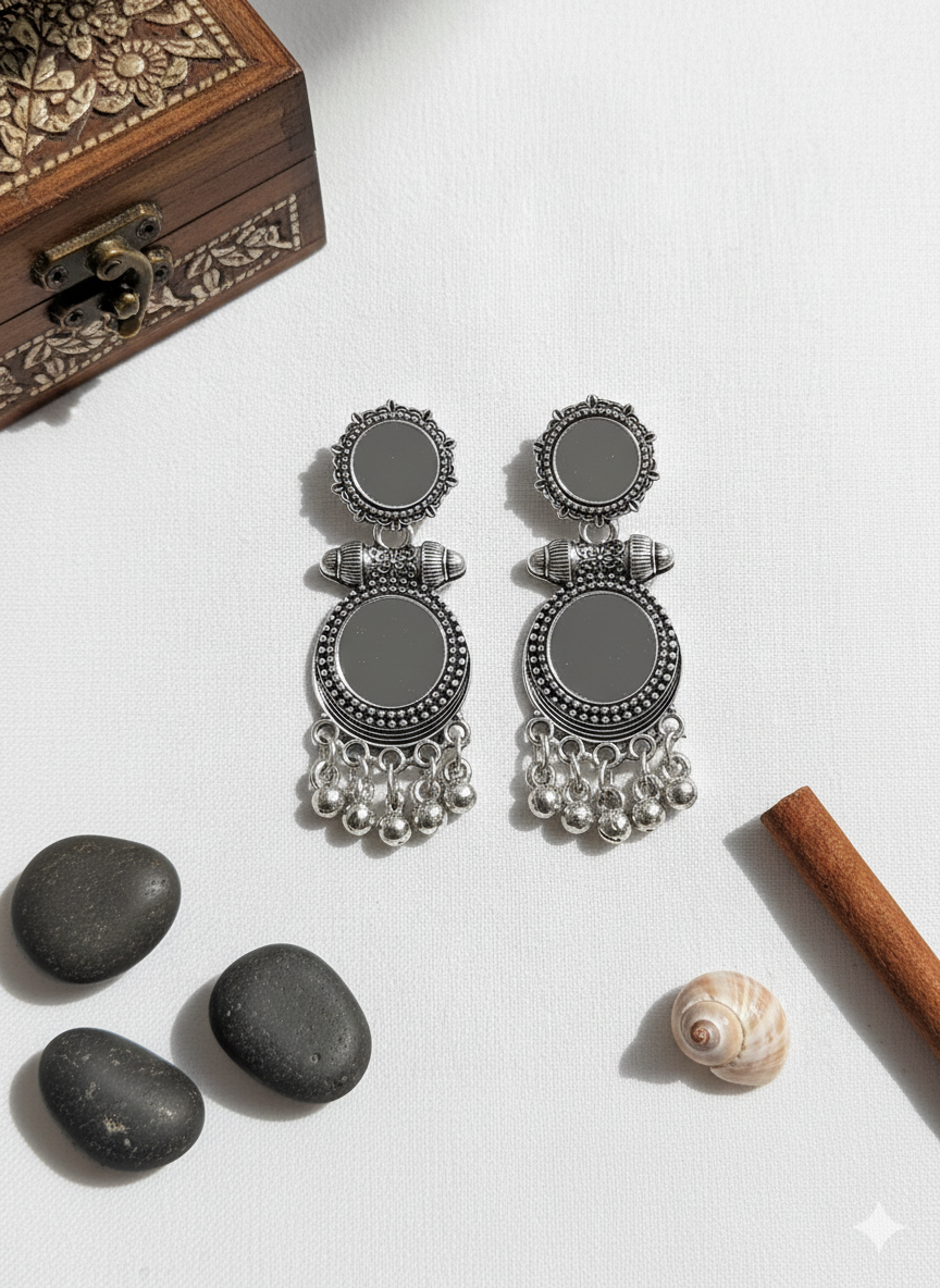 Noor Circular Oxidized Jhumkha Earrings
