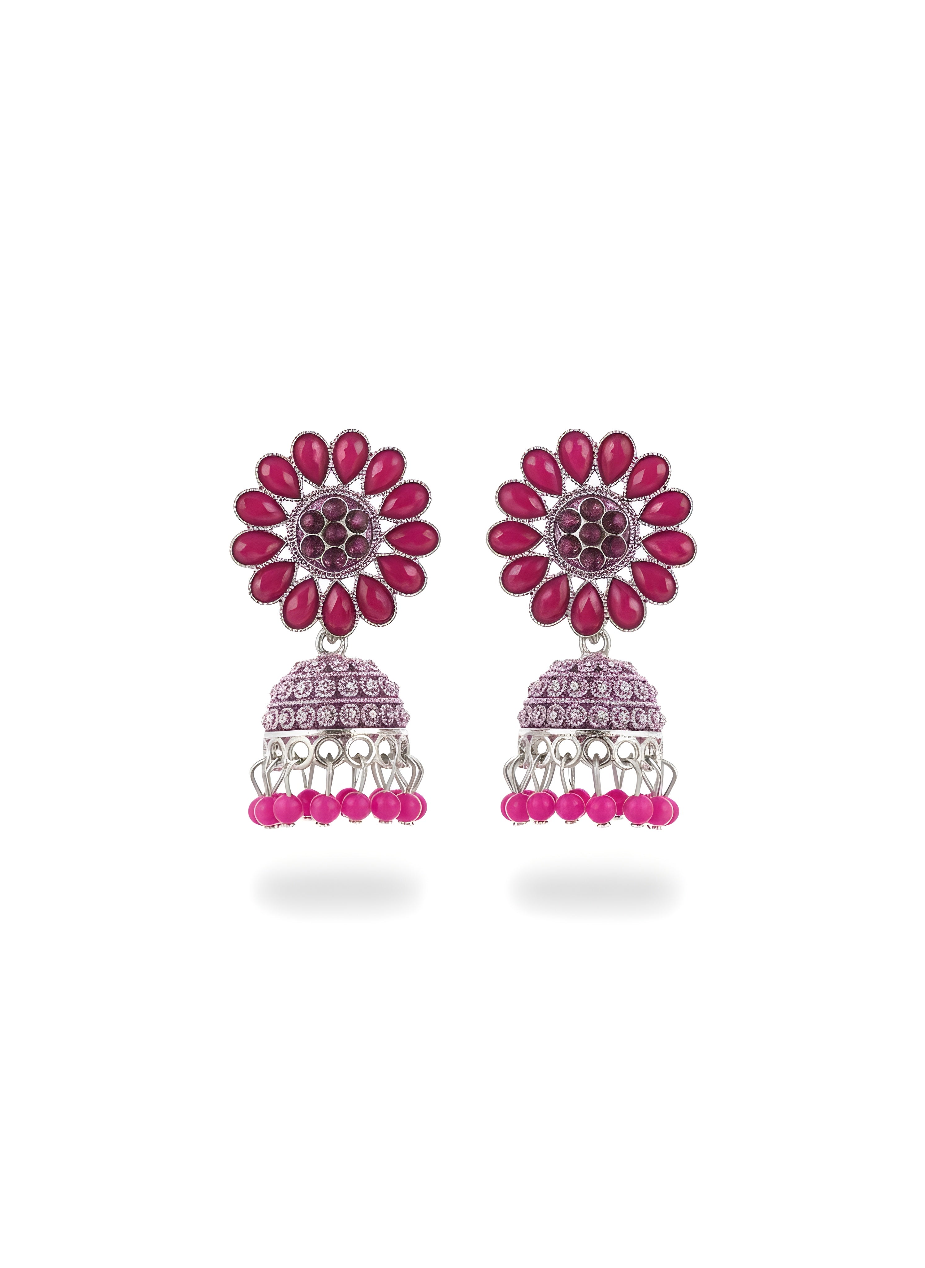 Roshni Pink Oxidised Silver Jhumkha Earrings