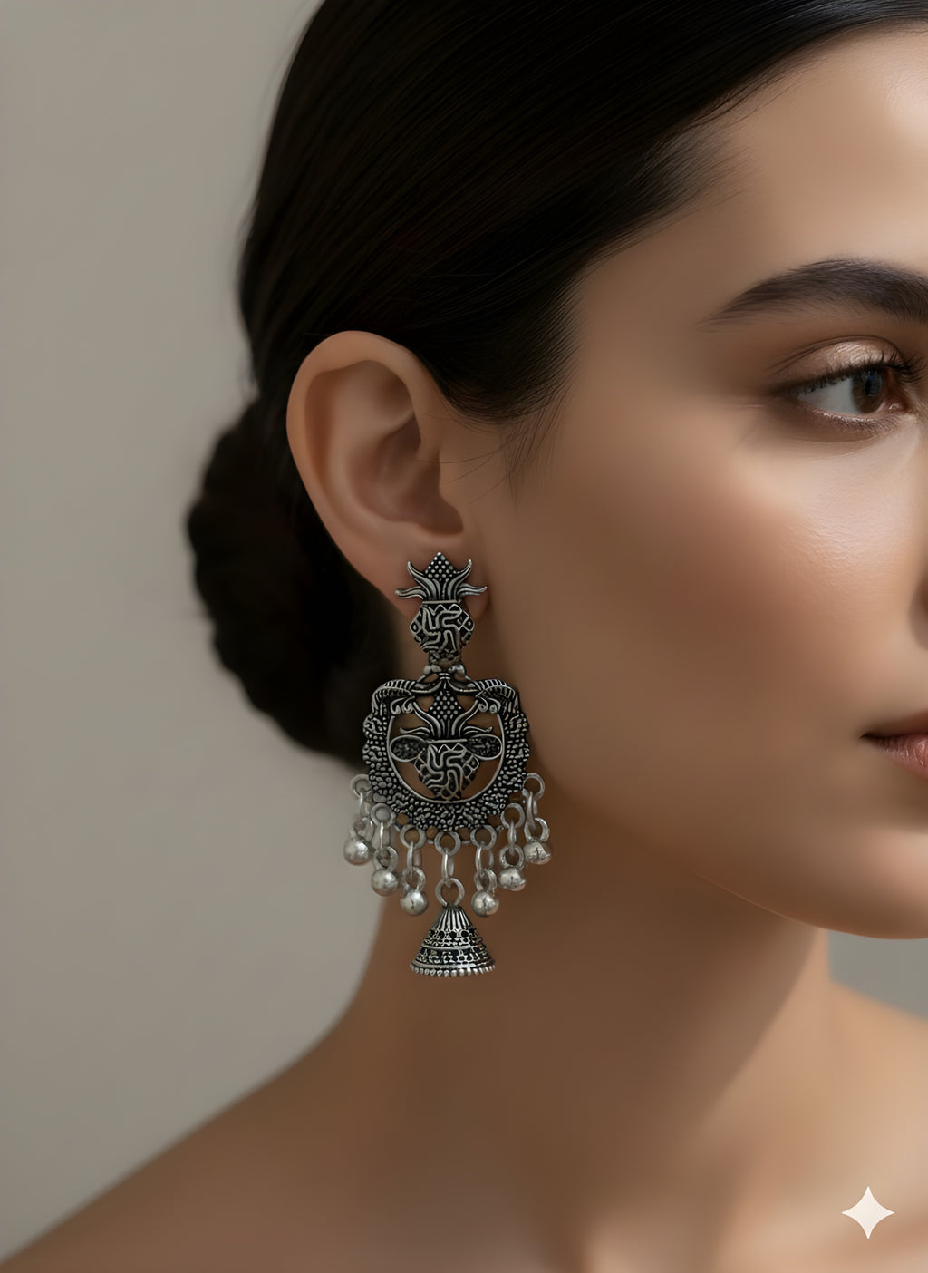 Aarohi Tribal Oxidised Temple Jhumka Earrings