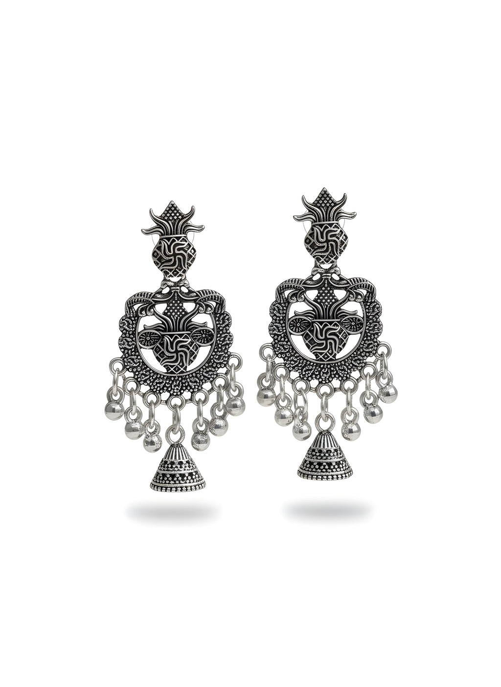 Aarohi Tribal Oxidised Temple Jhumka Earrings