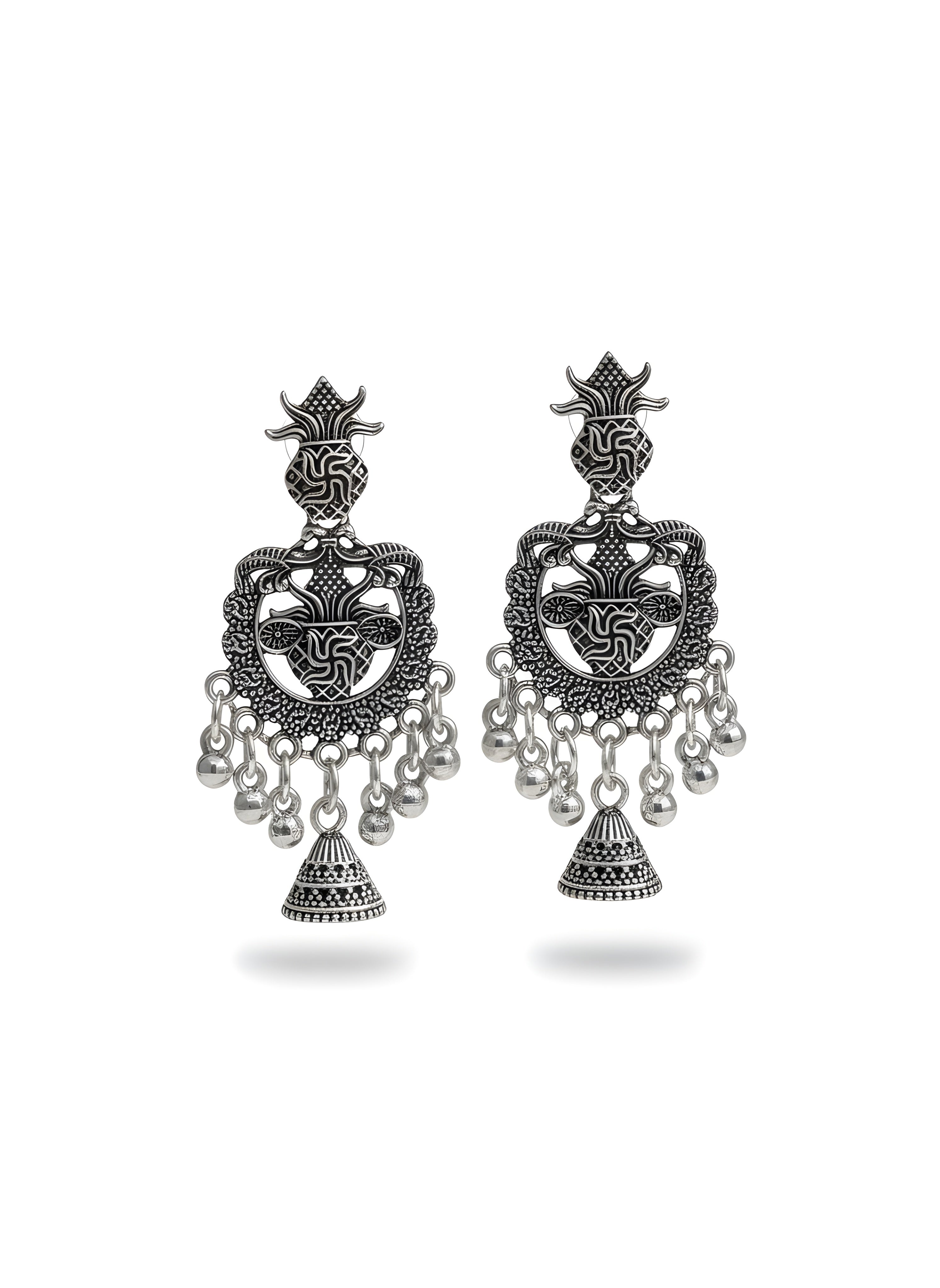 Aarohi Tribal Oxidised Temple Jhumka Earrings