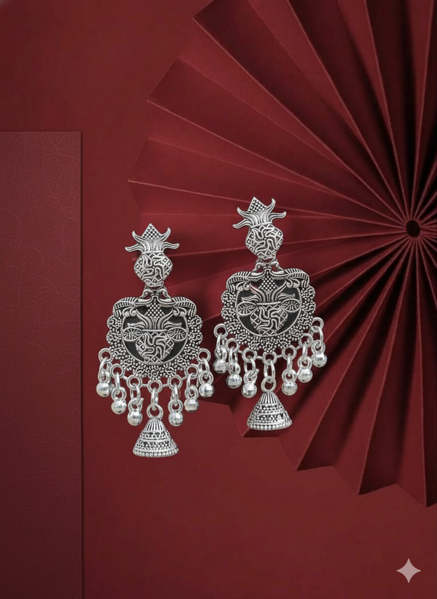Aarohi Tribal Oxidised Temple Jhumka Earrings