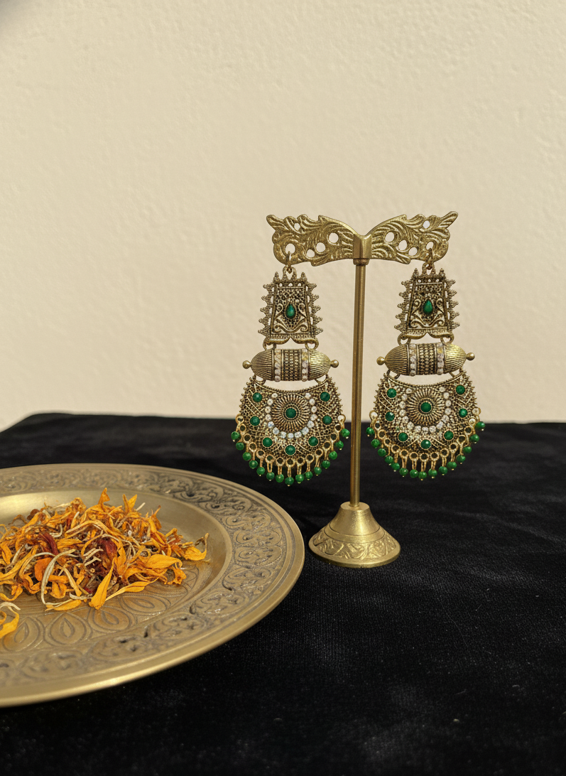 Meenakshi Green Antique Chandbali Earrings