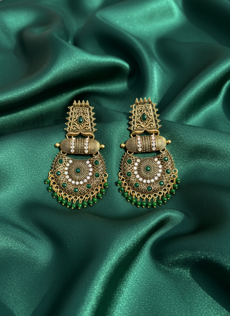 Meenakshi Green Antique Chandbali Earrings