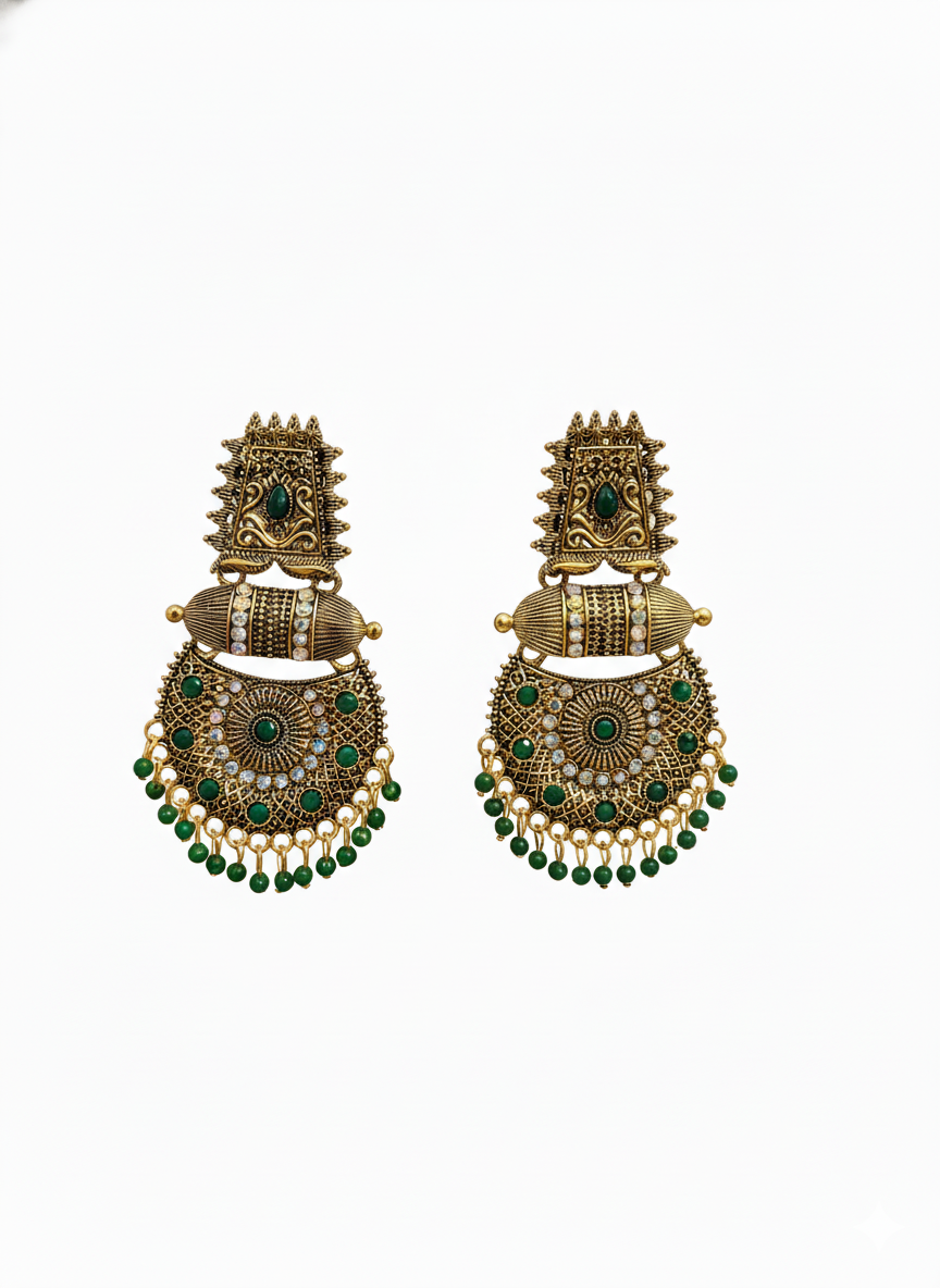 Meenakshi Green Antique Chandbali Earrings