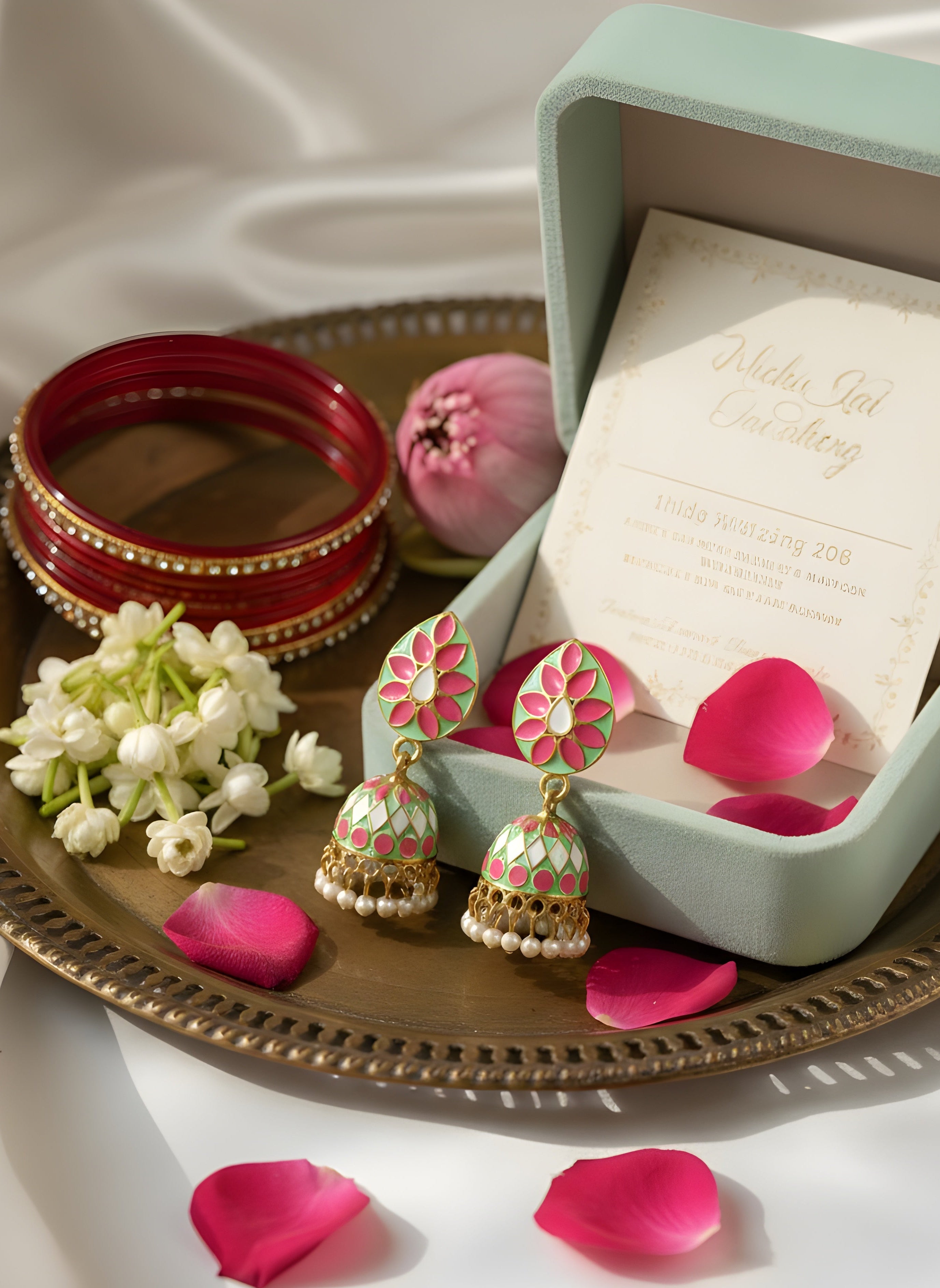 Neelara Enamel Pearl Jhumkha Earrings