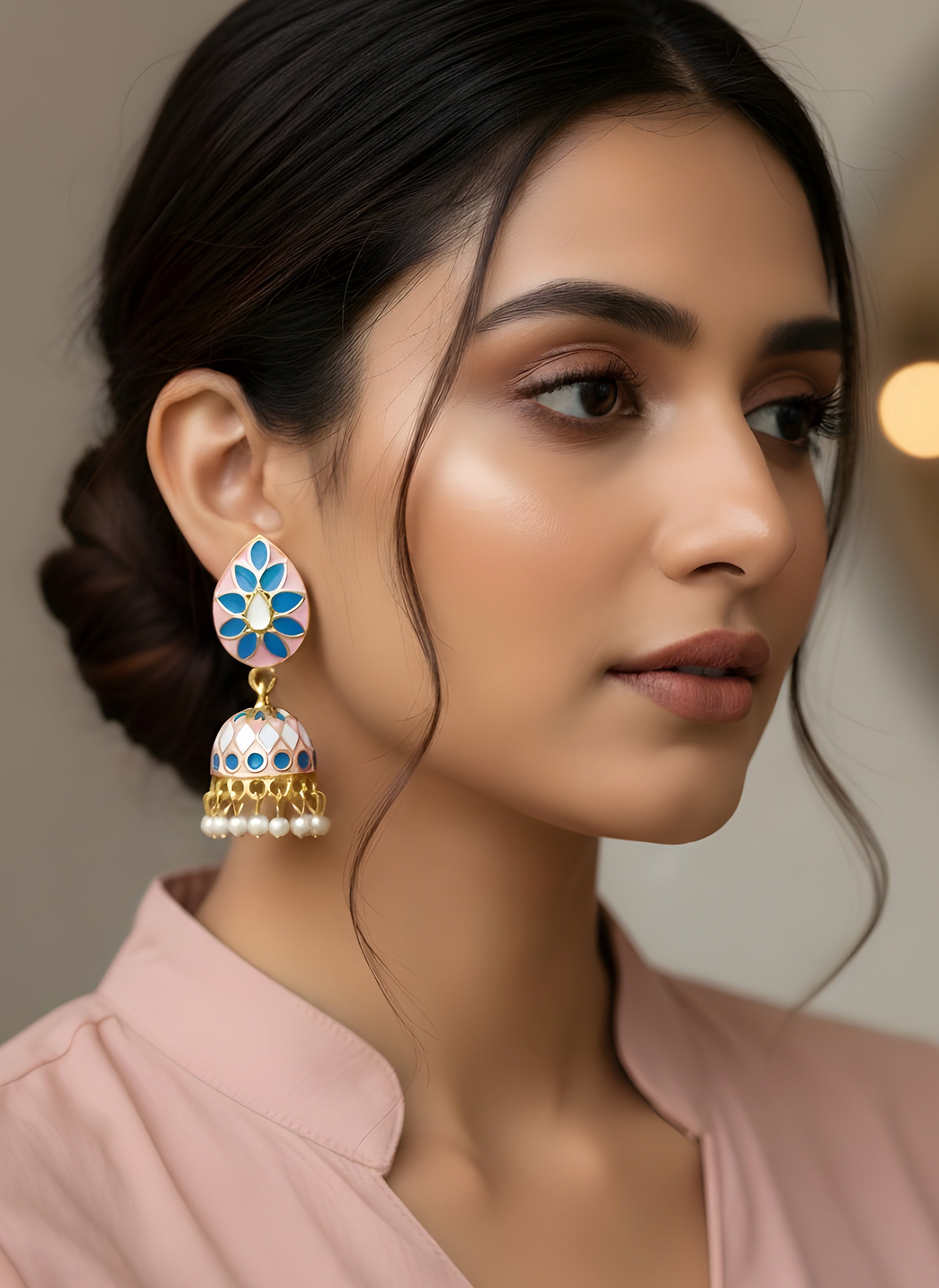 Neelkamal Enamel Jhumkha Earrings