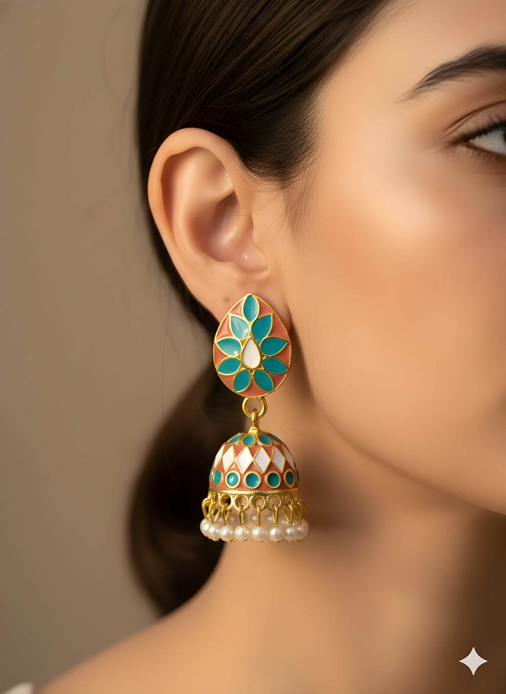 Padma Enamel Jhumkha Earrings