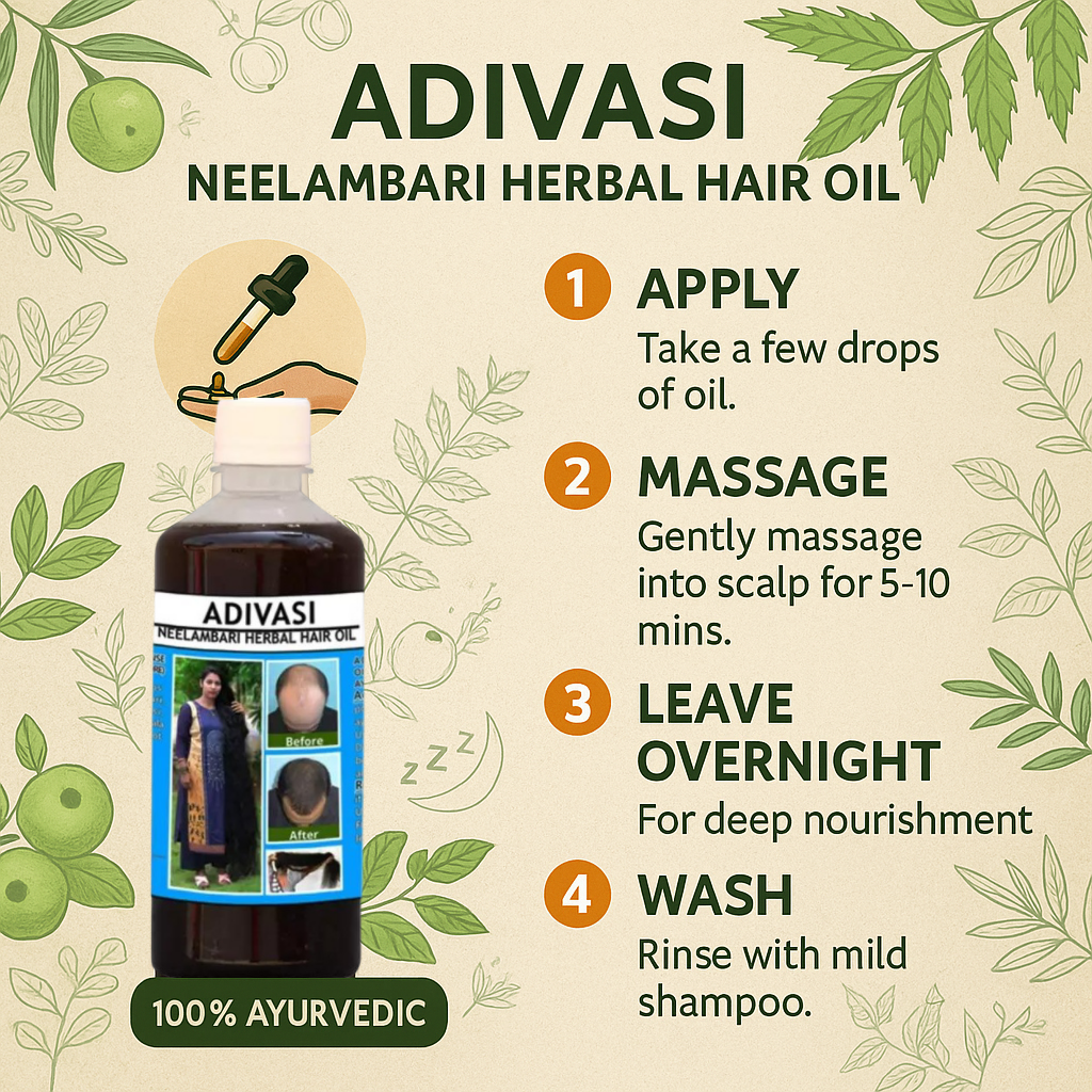 Adivasi Neelambari Herbal Hair Oil - Original 108 Herbs for Hair Growth