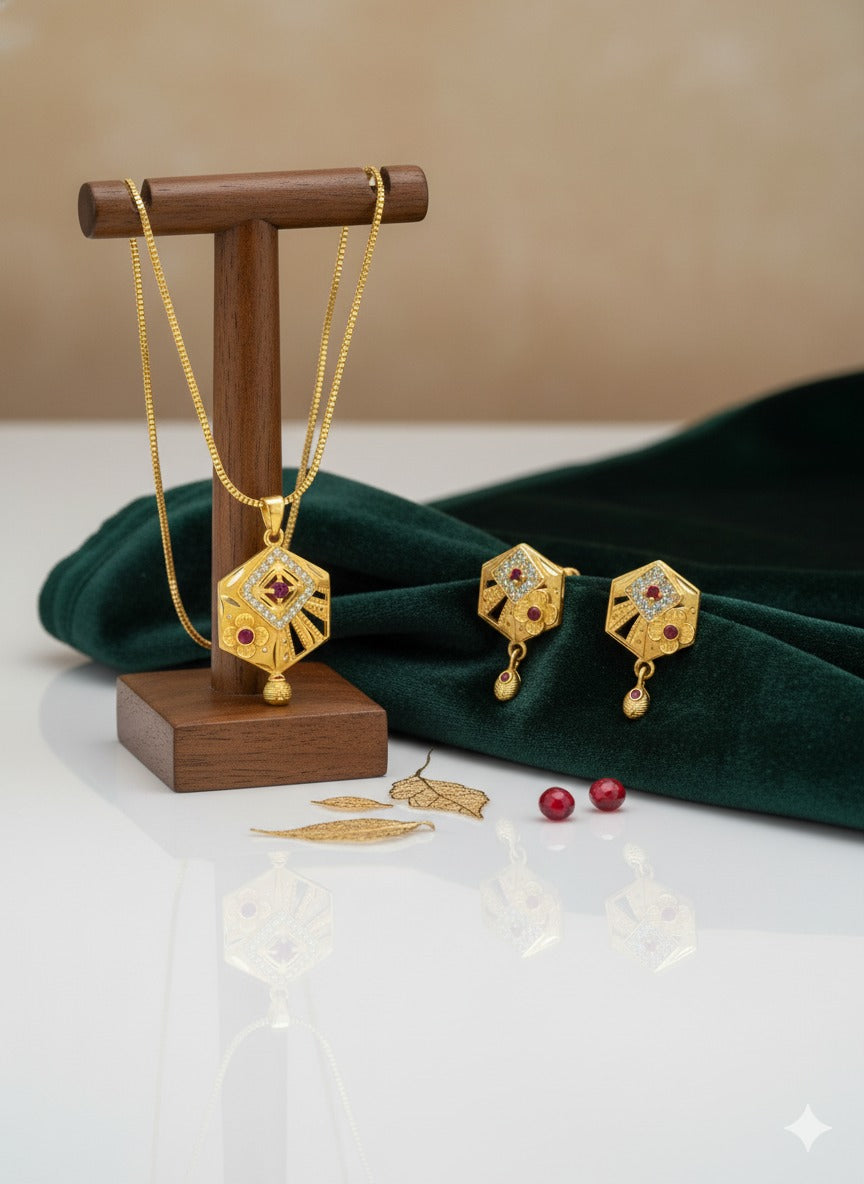 Ruhani Geometric Gold Necklace Set
